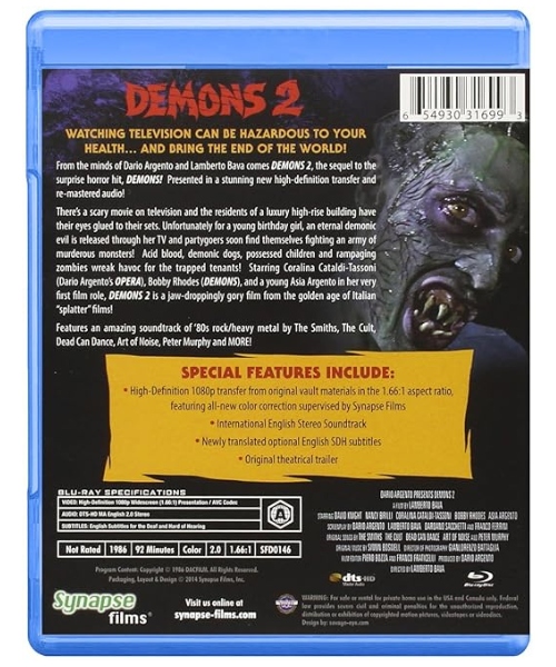demons 2 blu synapse back Demons 2 - Blu-ray - Synapse - Used
