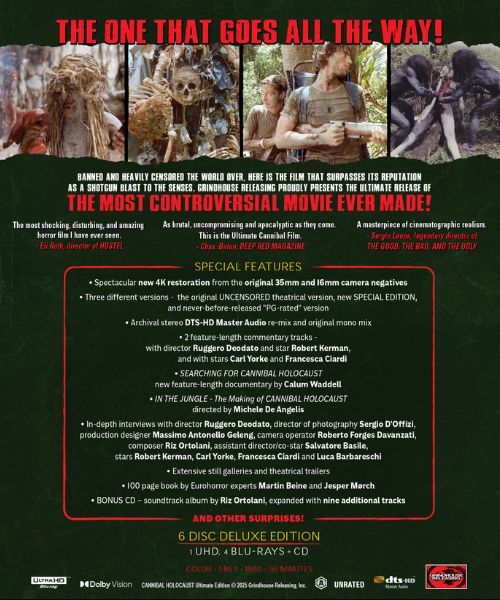cannibal holocaust 4k 6 disc back Cannibal Holocaust - 4K UHD & Blu-ray (6-Disc Ultimate Edition) - Grindhouse Releasing
