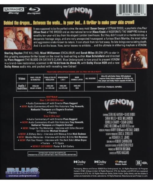 venom (1981) 4k uhd + blu ray w/slipcover blue underground venom (1981) 4k uhd + blu ray w/slipcover blue underground